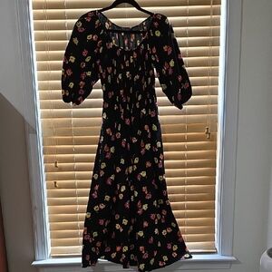 kate spade Black Floral Maxi Dress with Puff Sleeves